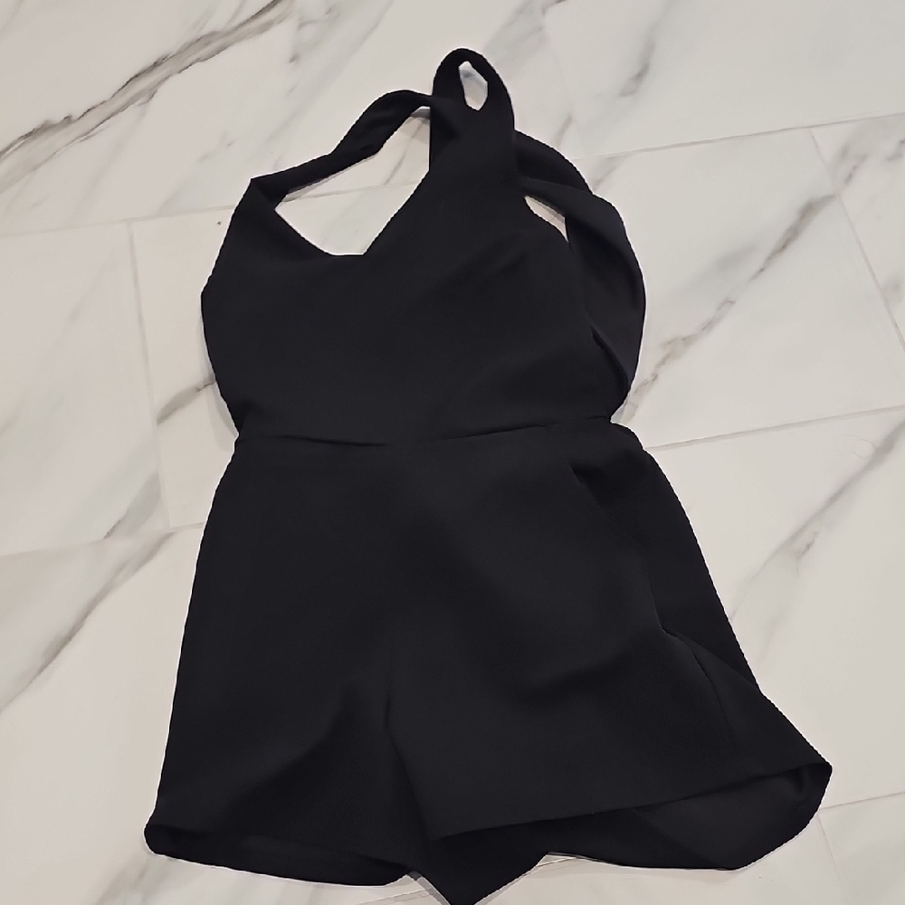 Elegant Black Women's Halter Shorts With Open Back Super Sexy